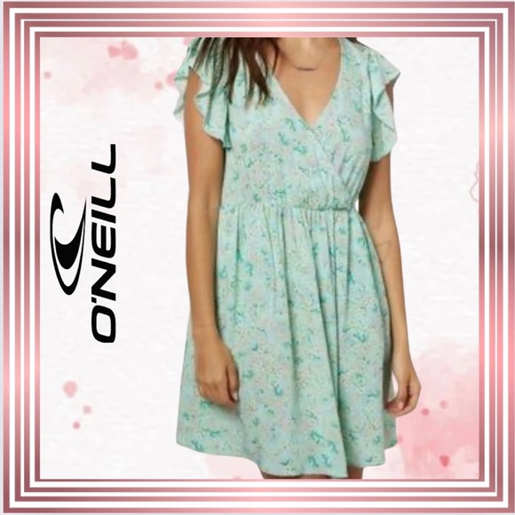 O’NEILL Beautiful Aqua Dress with Flutter Sleeve - Picture 2 of 8